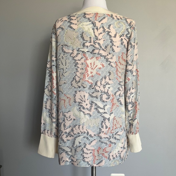 Tory Burch Silk Leaves Floral Sea corals Mosaic Print Dotted Blouse Tunic Top 4 - Picture 5 of 11